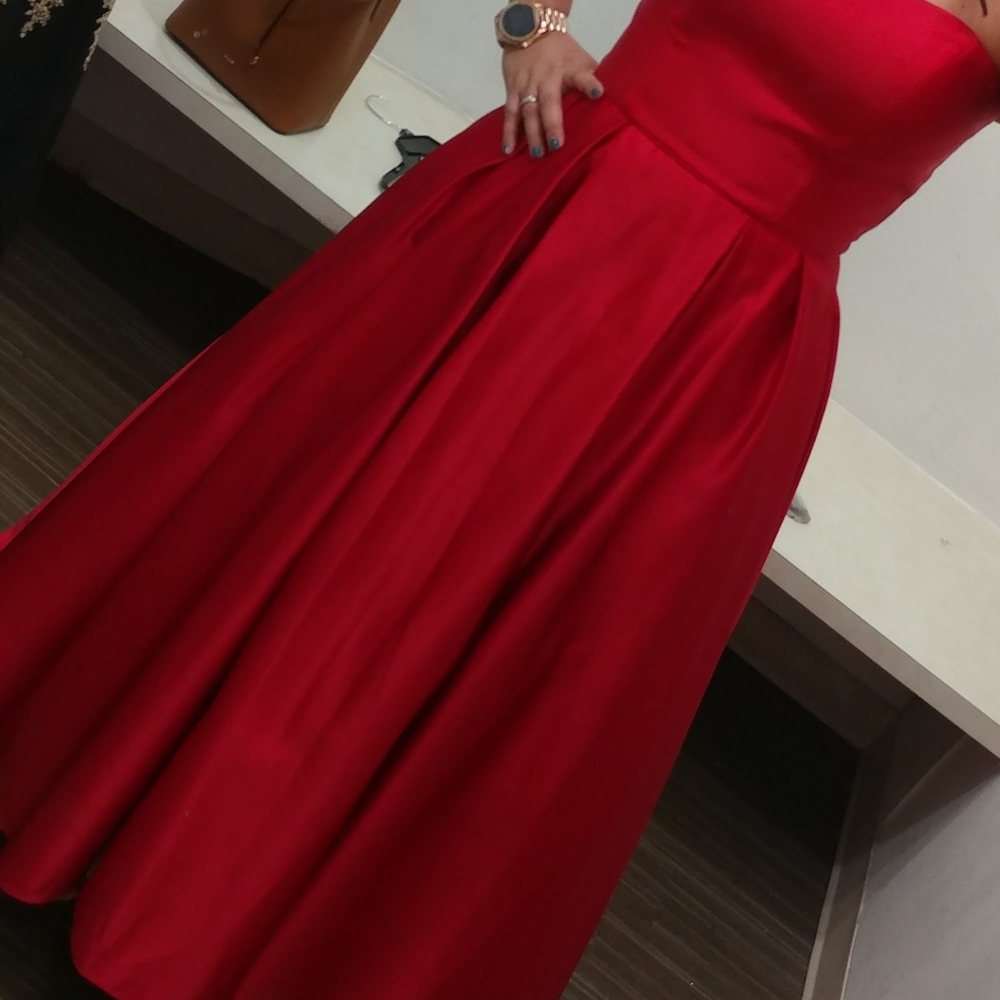 Betsy & Adam Strapless High-Low Ballgown